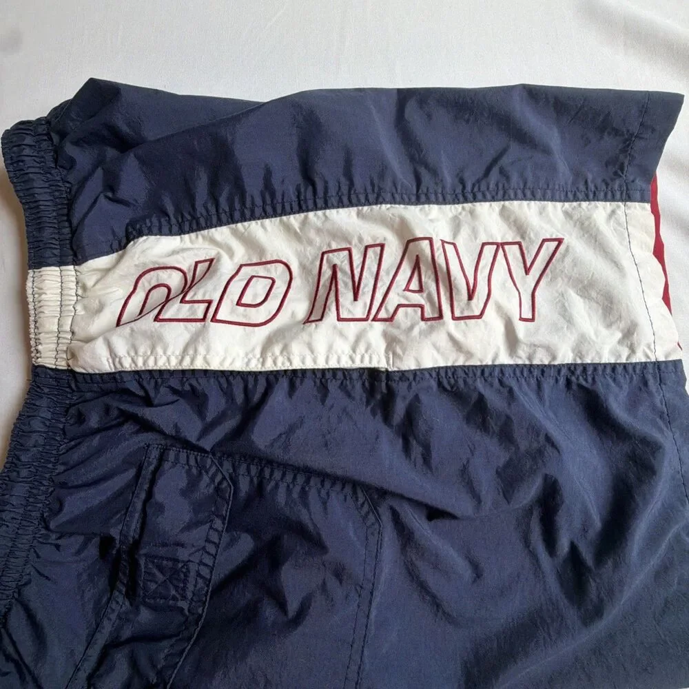 Old Navy Men’s Colorblock Swim Trunks Navy Red White Size M Back Pocket